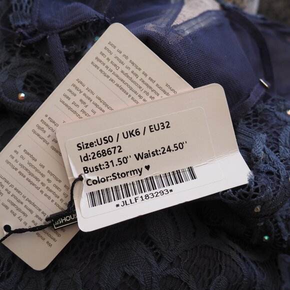 JJ’s House Yevgenia Lace Maxi Prom Leg Slit Dress 268672 Smokey sz 0 - Picture 9 of 9